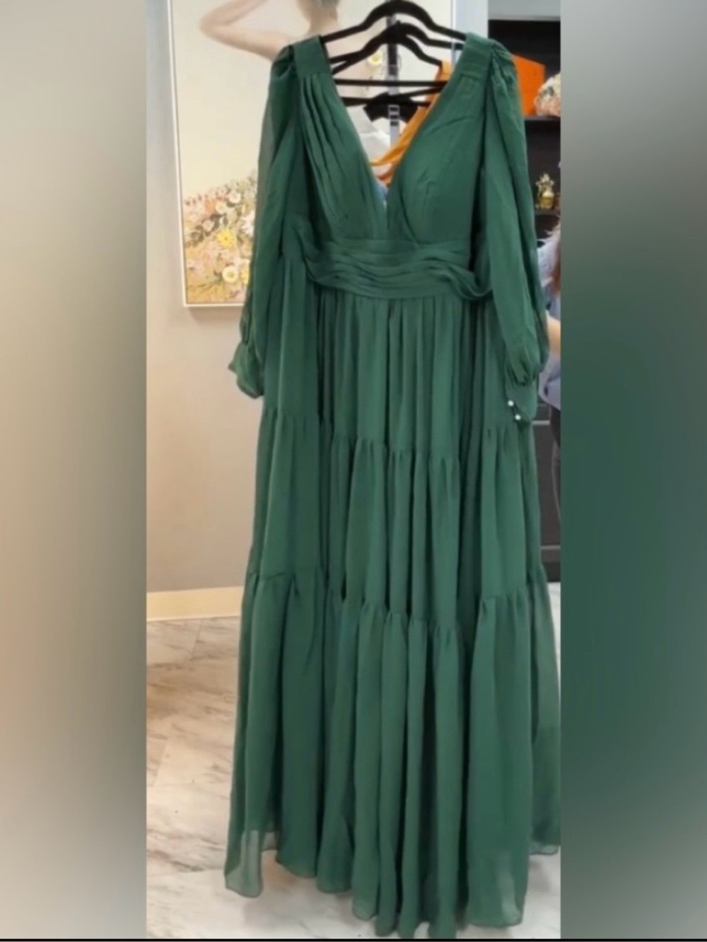 Forest Green Long Sleeve Tiered Maxi Dress